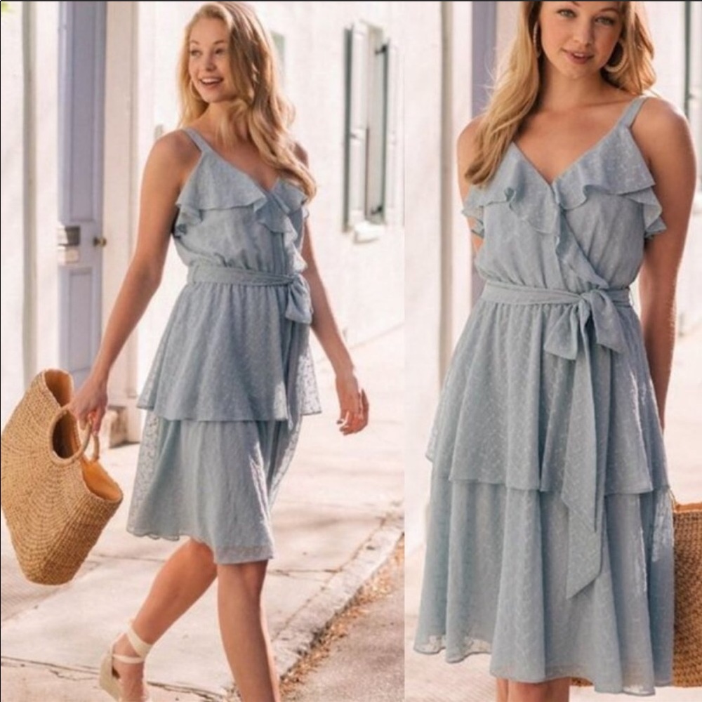 Gal Meets Glam Collection Blue Helena Ruffle Dress